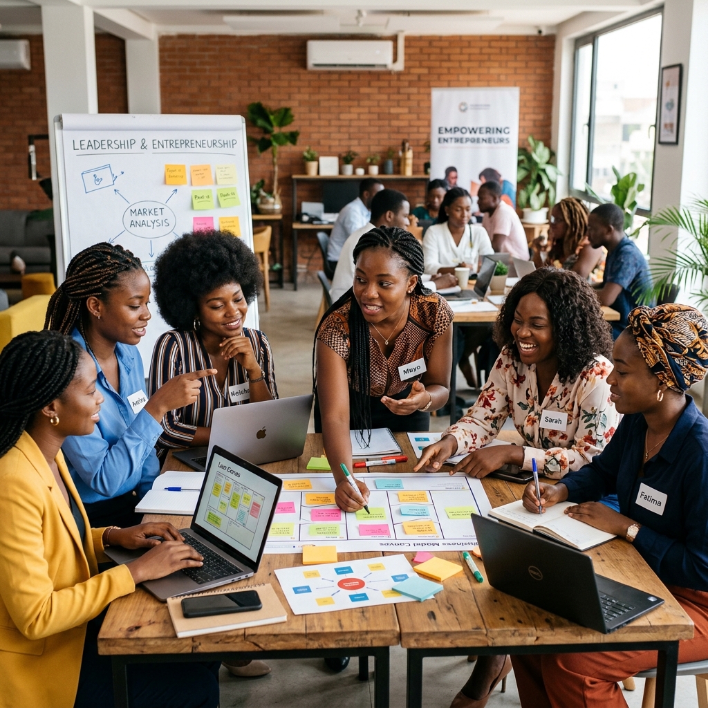 Young women learning business skills